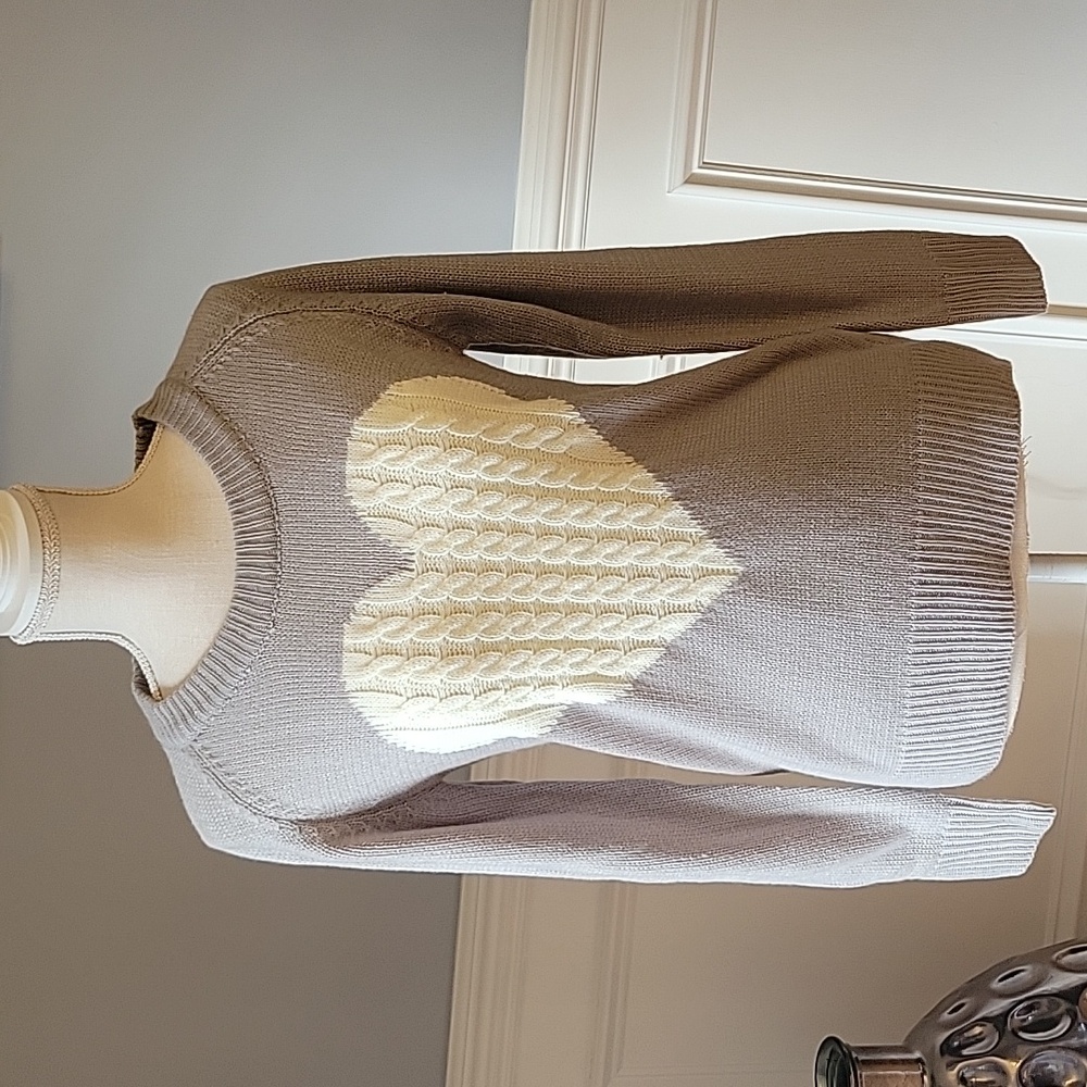 Heart Valentine Pullover Crew Neck Sweater Gray White Women Size S